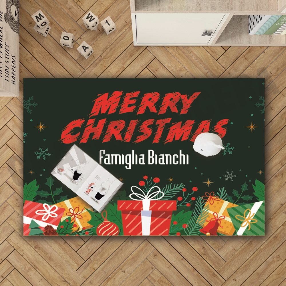 Tappeto 45cm X 80cm in moquette natalizio con cognome famiglia personalizzato