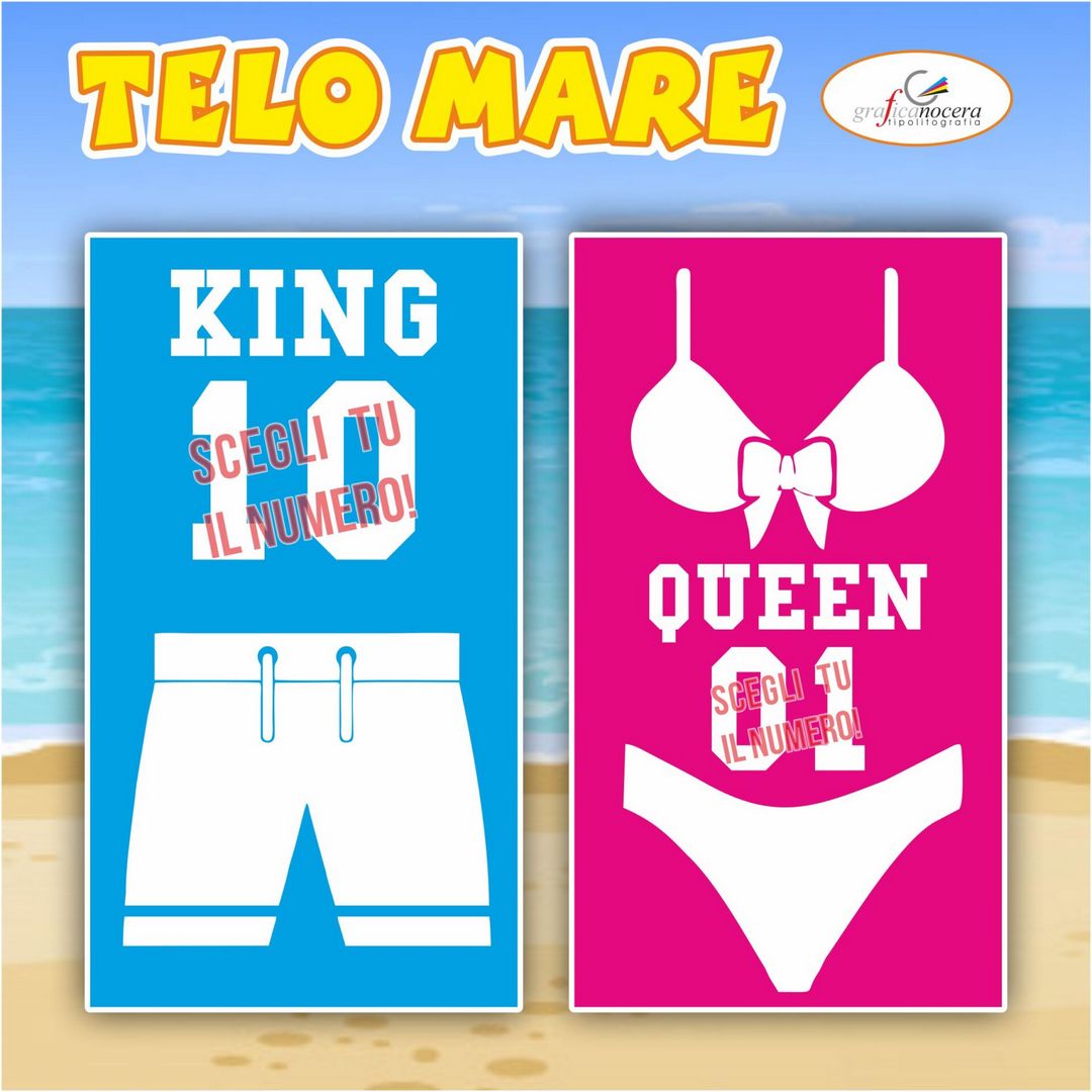Coppia Telo Mare 75x150 KING/QUEEN con numero personalizzato estate amore regalo
