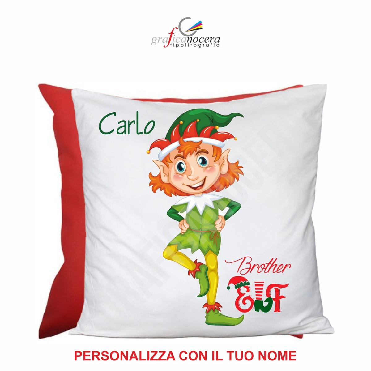 Cuscino Quadrato di Natale Brother Elf con nome personalizzato idea regalo