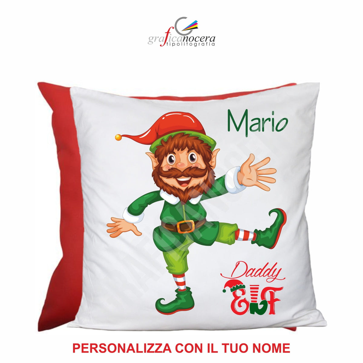 Cuscino Quadrato di Natale Daddy Elf con nome personalizzato idea regalo natale