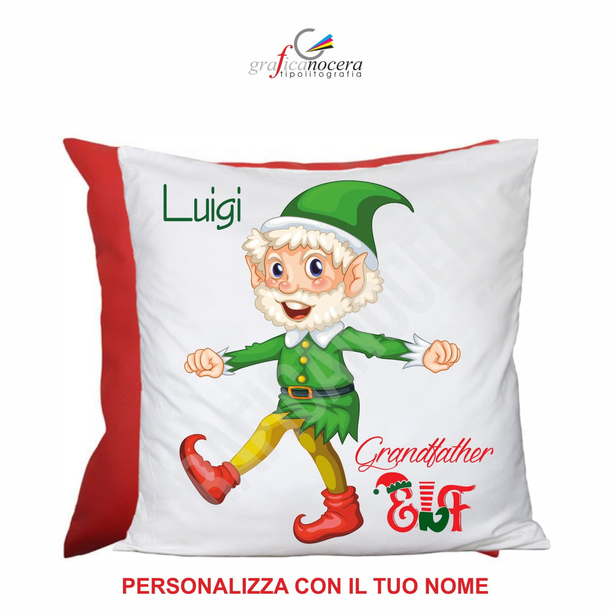 Cuscino Quadrato di Natale Grandfather Elf con nome personalizzato idea regalo
