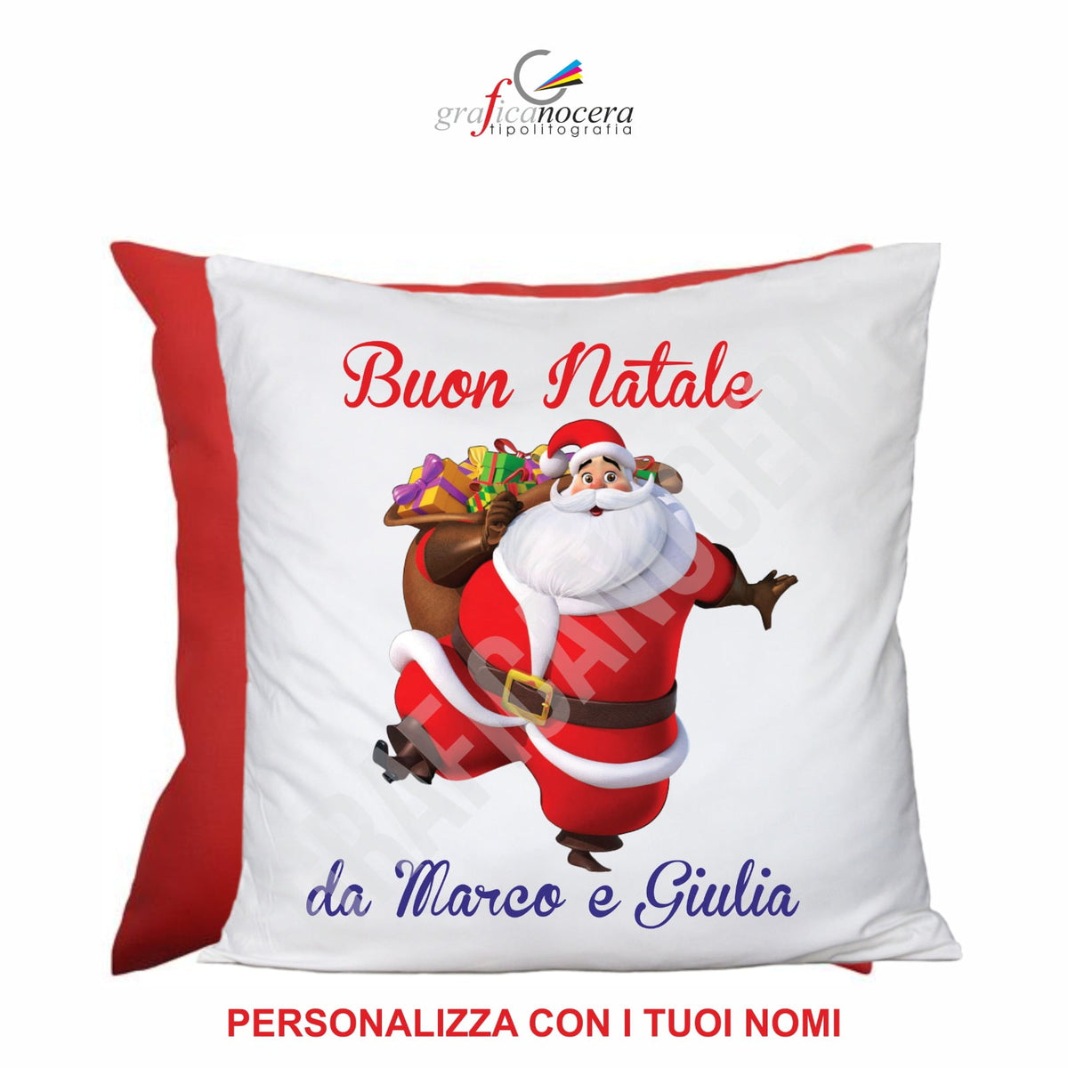 Cuscino Quadrato di Natale con nome personalizzato idea regalo natalizia