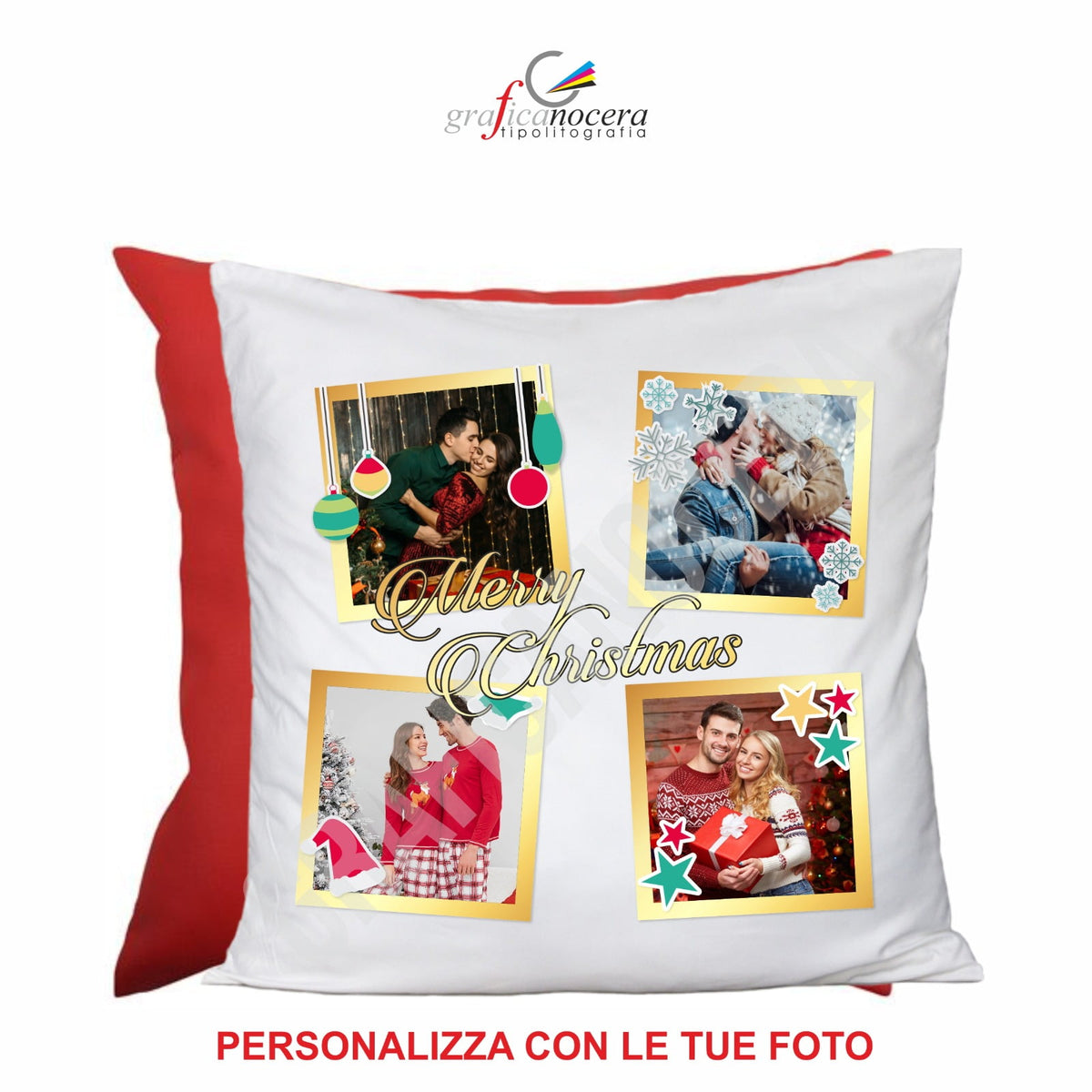 Cuscino Quadrato di Natale con 4 foto personalizzate idea regalo natalizia