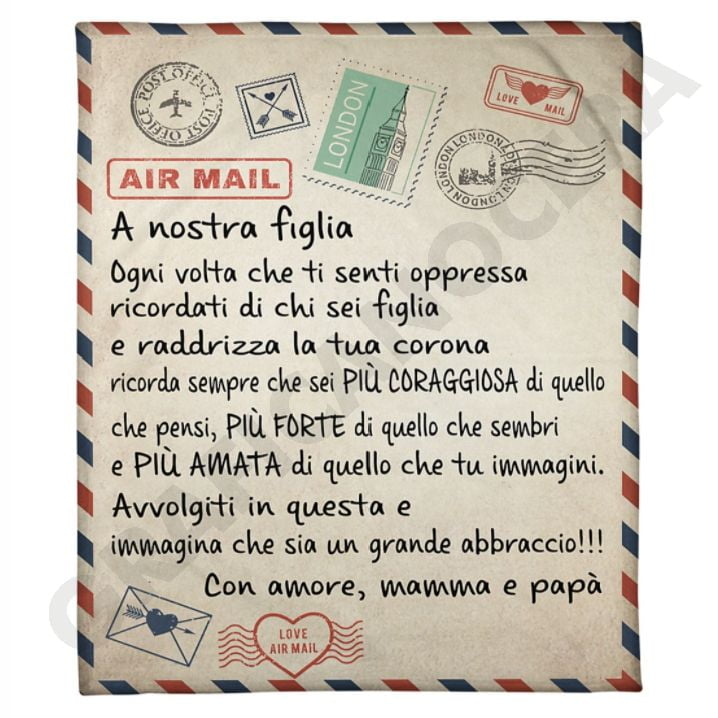 Plaid in Pile Dedica Lettera da parte dei genitori ricorrenza idea regalo famiglia figlio figlia