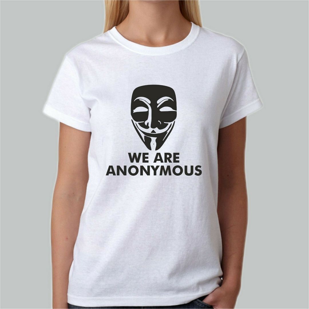 T-Shirt ANONYMOUS 2 expect us hacker bianca o nera idea regalo