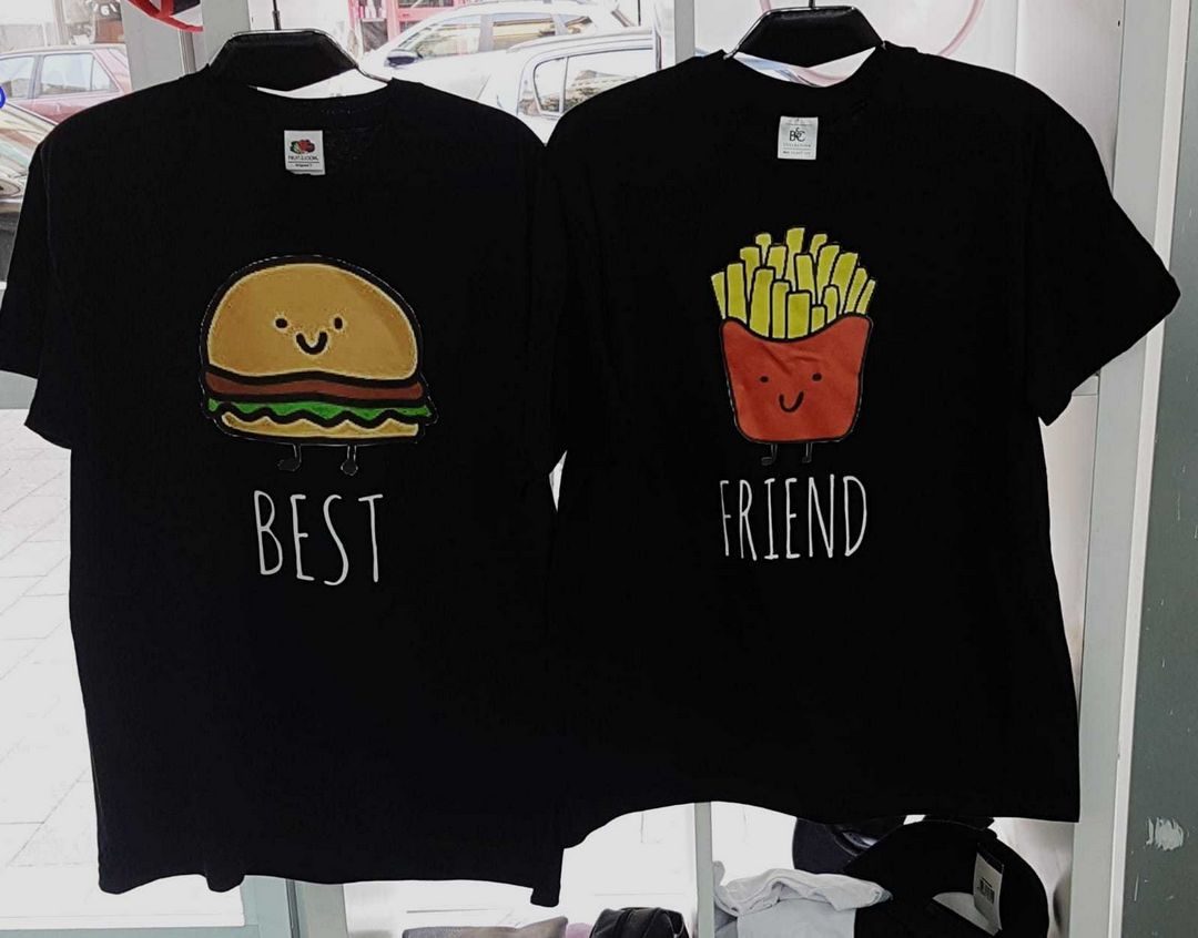 Coppia Shirt BEST FRIEND hamburger patatine miglior amica/o idea regalo