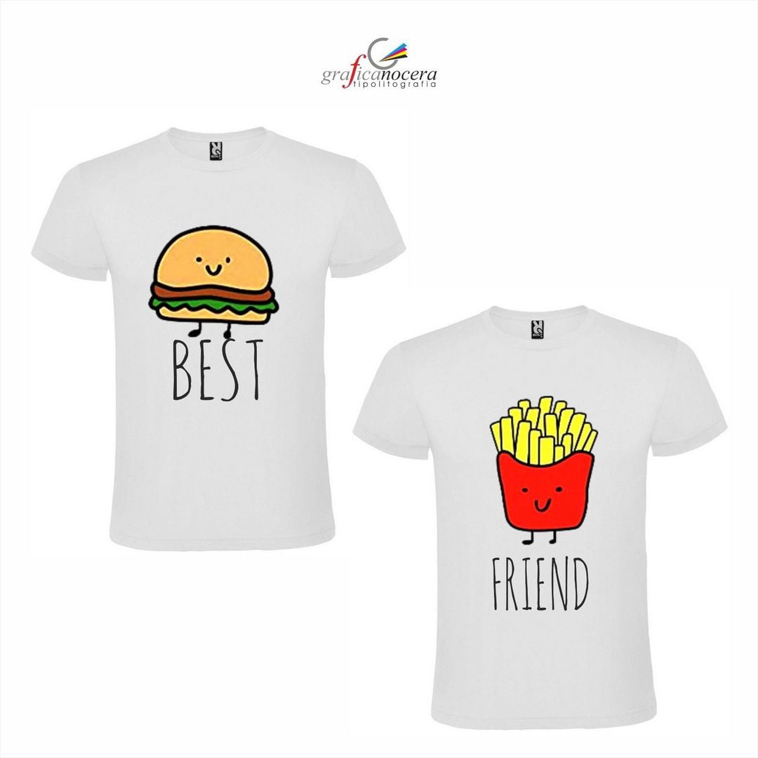 Coppia Shirt BEST FRIEND hamburger patatine miglior amica/o idea regalo