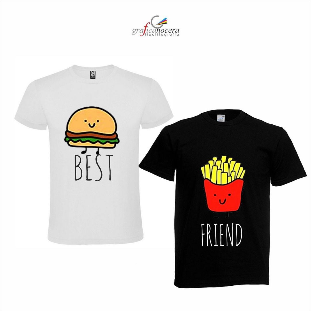 Coppia Shirt BEST FRIEND hamburger patatine miglior amica/o idea regalo