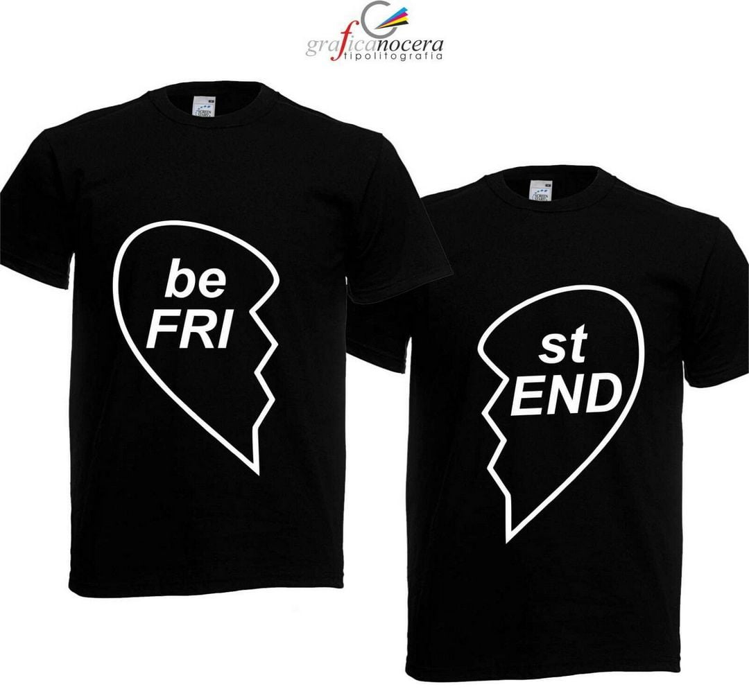 COPPIA T-SHIRT "BEST FRIEND" TOP LIFE bianca/nera regalo coppia amore love