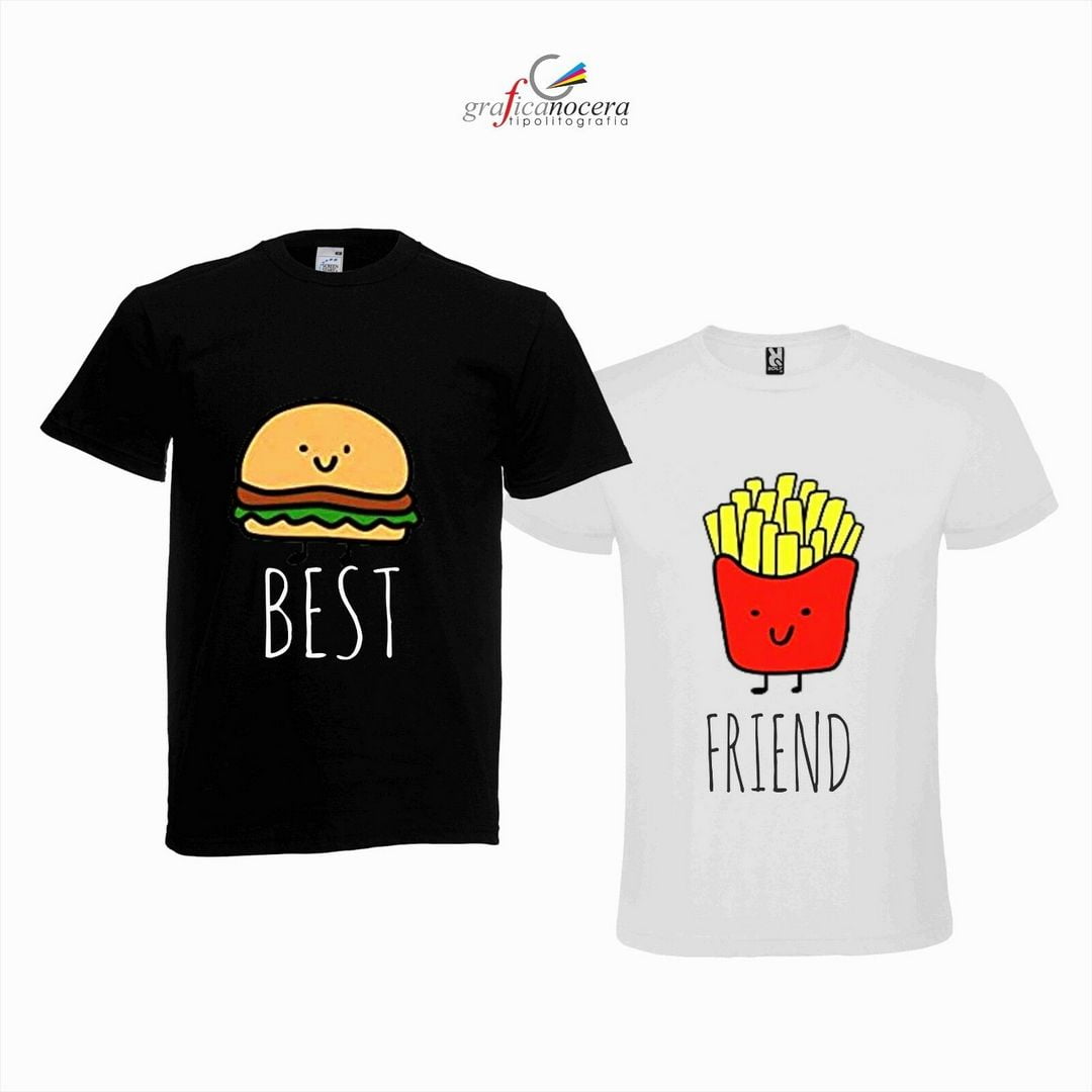 Coppia Shirt BEST FRIEND hamburger patatine miglior amica/o idea regalo