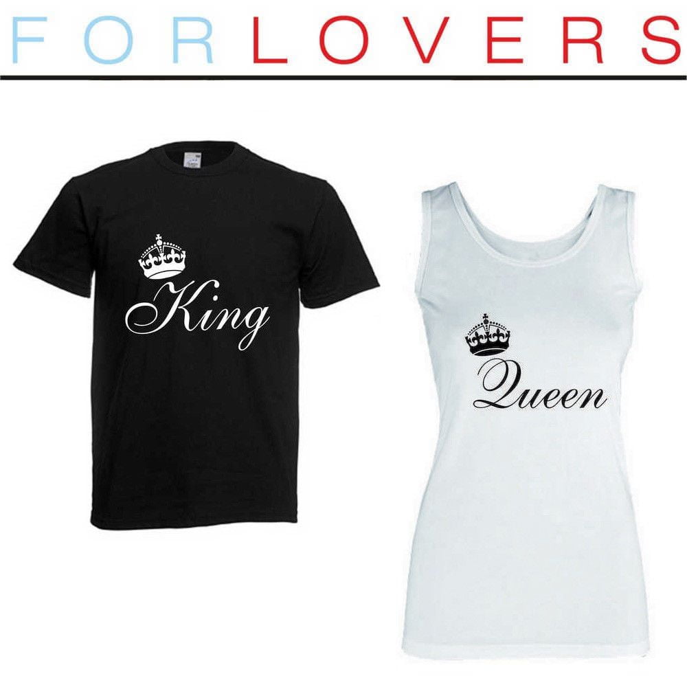 COPPIA T-SHIRT+CANOTTA "QUEEN/KING2" LIFE bianca regalo amore coppia love