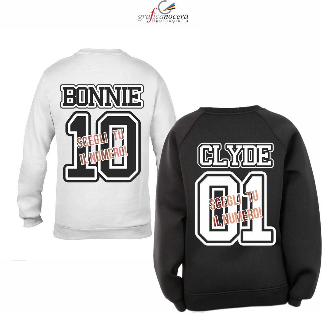 Coppia felpe Bonnie/Clyde con numero a scelta