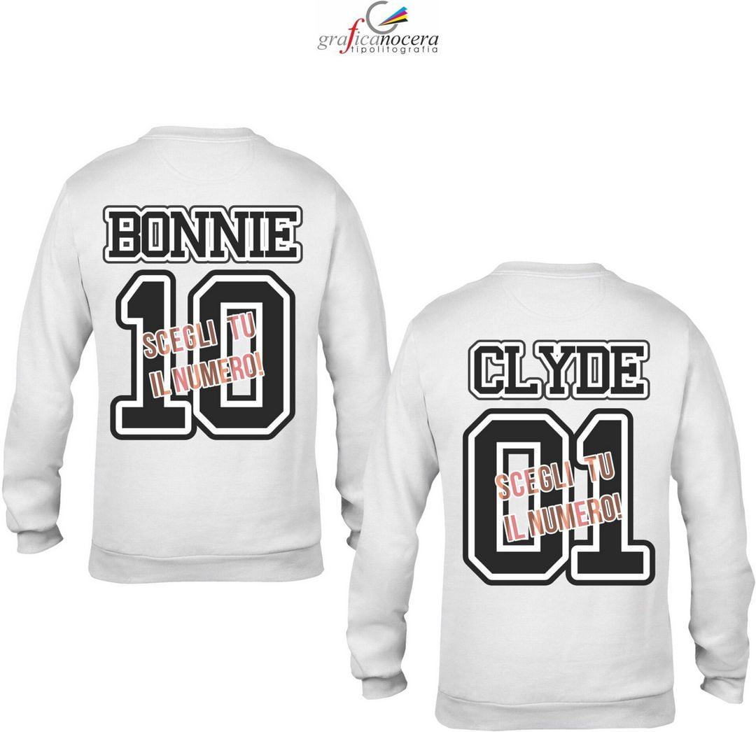 Coppia felpe Bonnie/Clyde con numero a scelta
