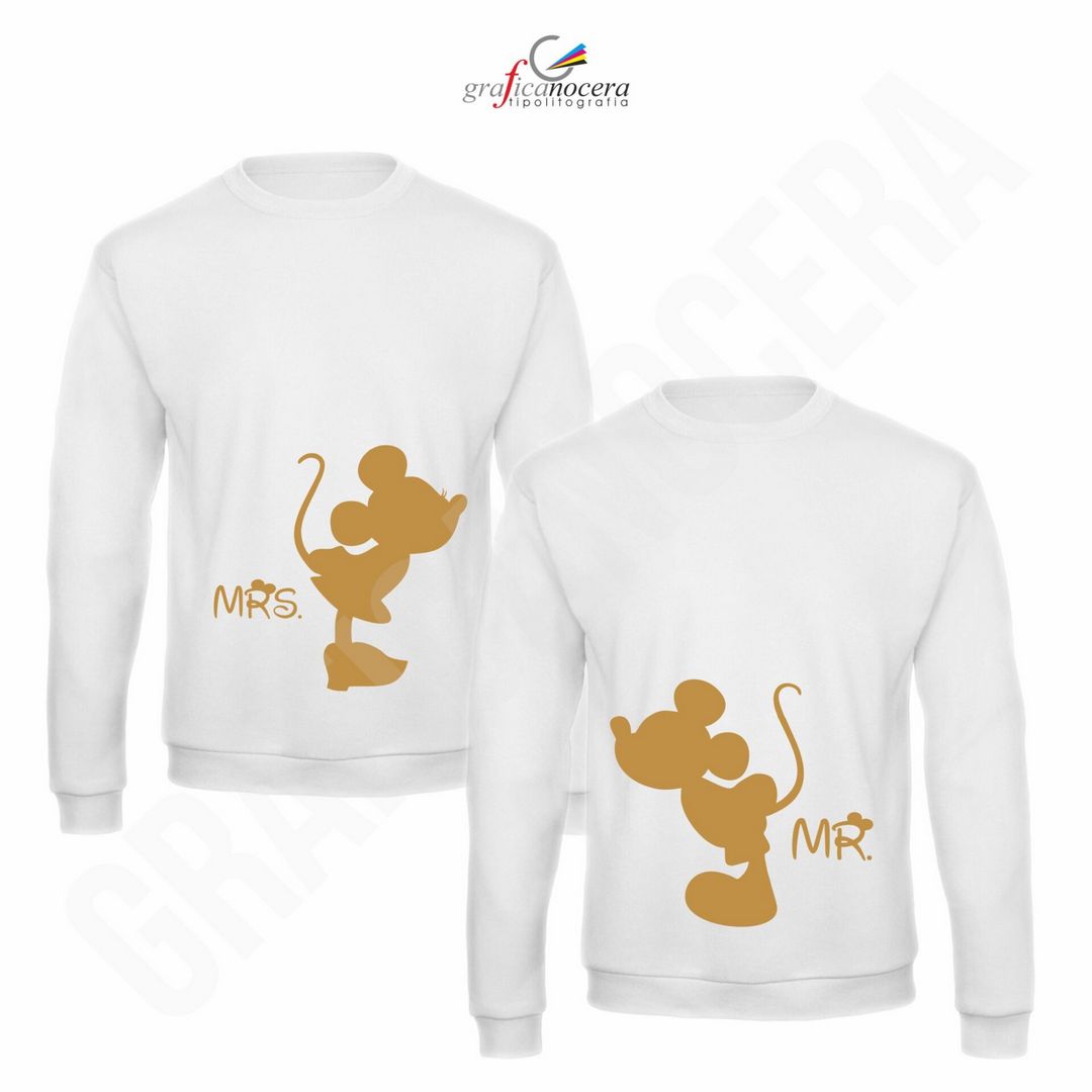 Coppia felpe Minnie/Topolino con stampa oro