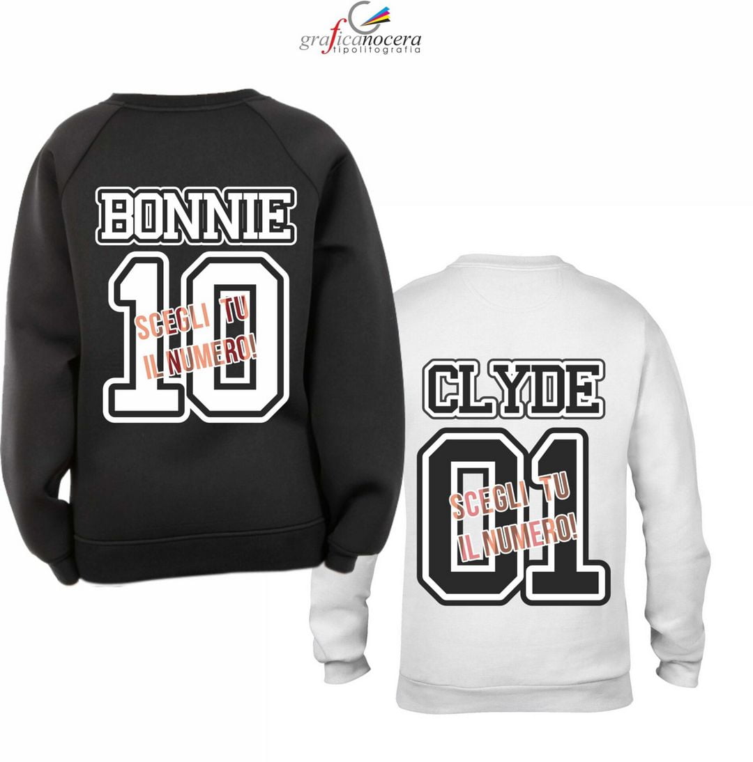 Coppia felpe Bonnie/Clyde con numero a scelta