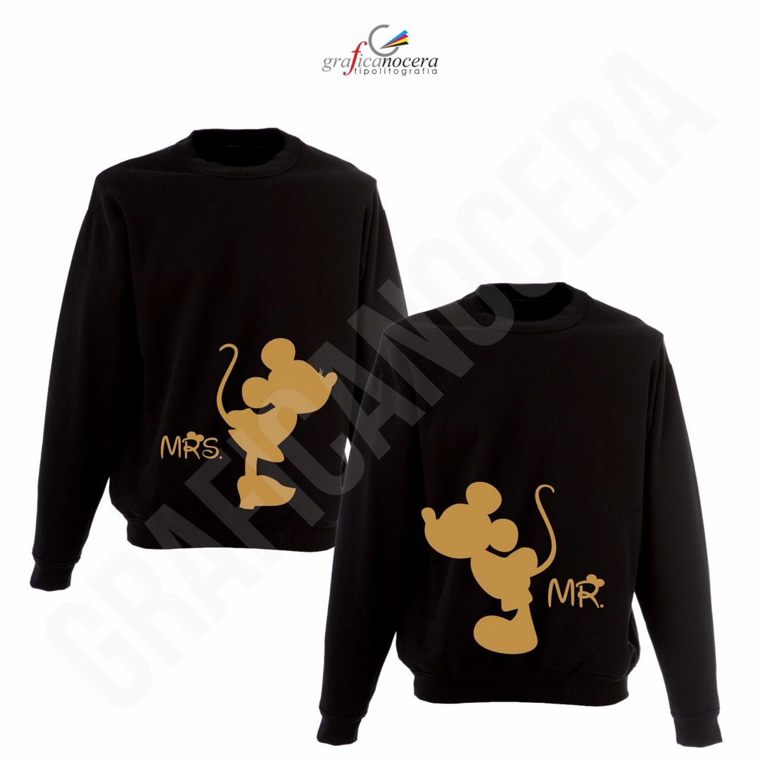 Coppia felpe Minnie/Topolino con stampa oro