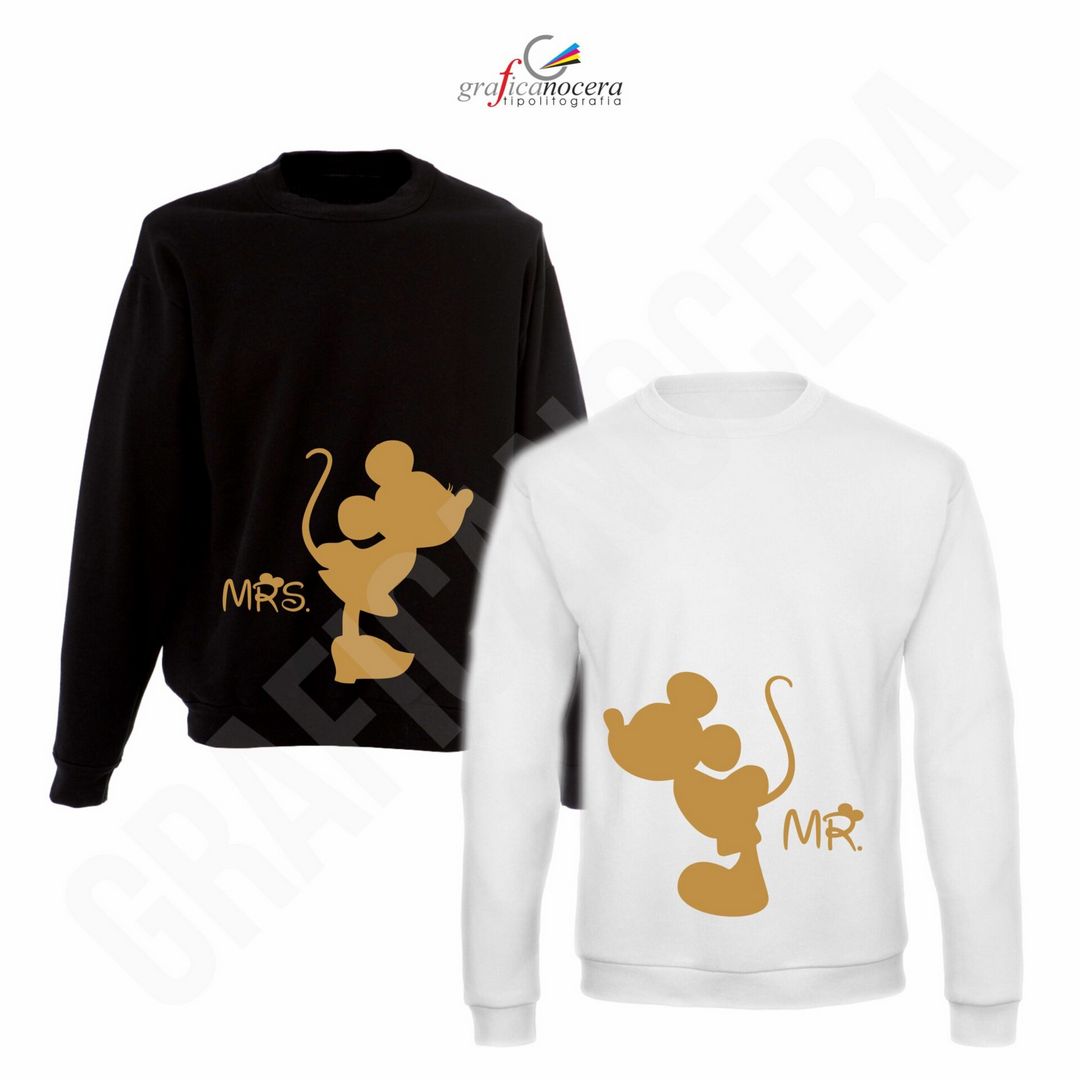 Coppia felpe Minnie/Topolino con stampa oro