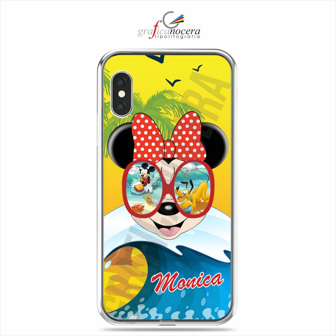 Cover in Gomma Minnie Personalizzata con Nome per smartphone Iphone / Samsung / Huawei / Xiaomi
