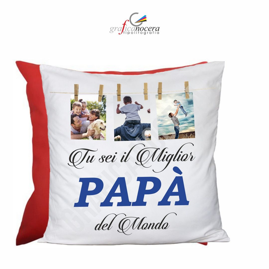 Cuscino Quadrato Festa del Papà con FOTO PERSONALIZZATA idea regalo