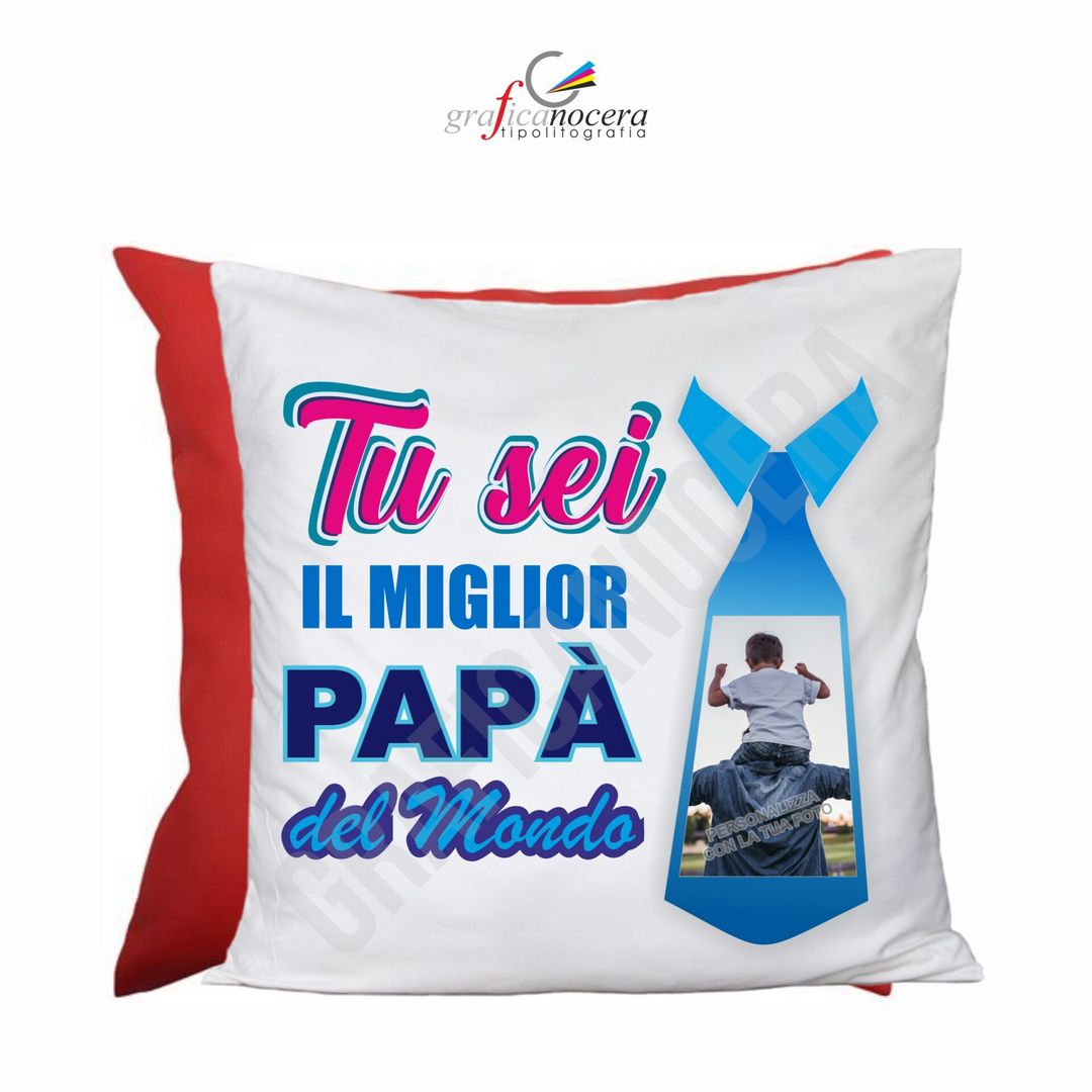 Cuscino Quadrato Festa del Papà con FOTO PERSONALIZZATA cravatta idea regalo