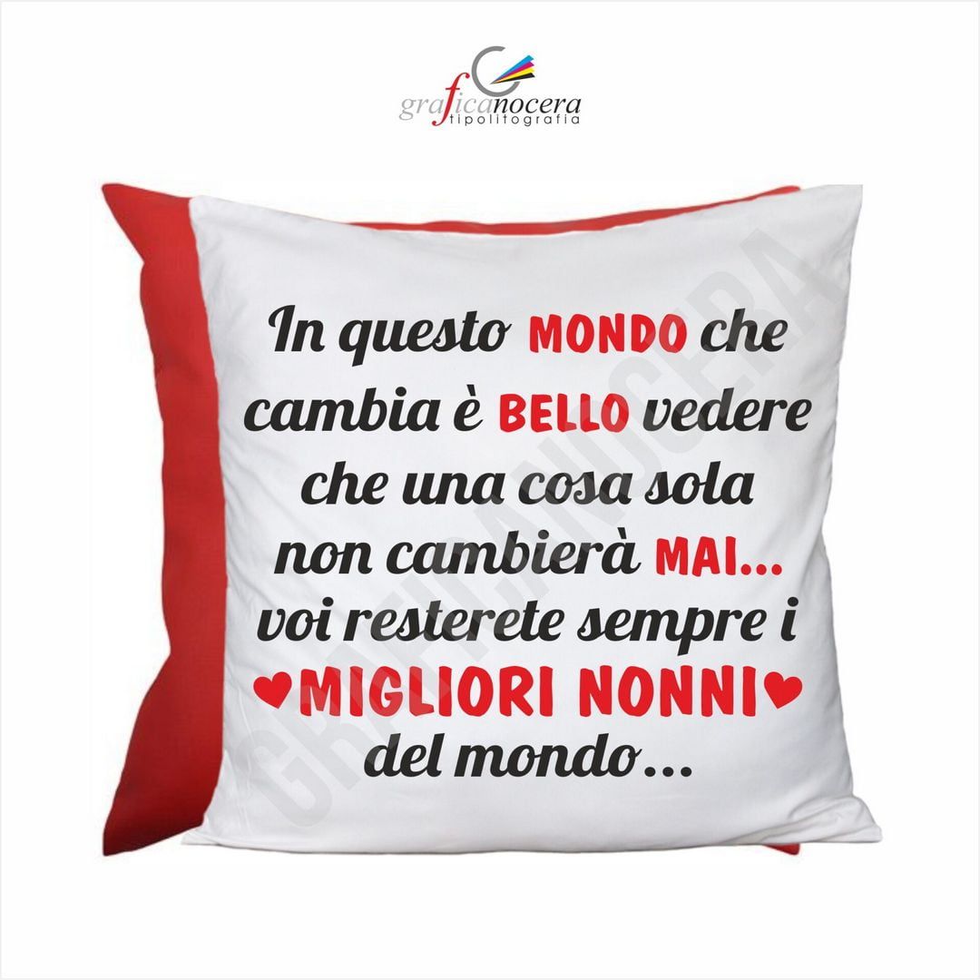 FESTA DEI NONNI Cuscino Quadrato arredo premio Miglior Nonni Rosso idea regalo