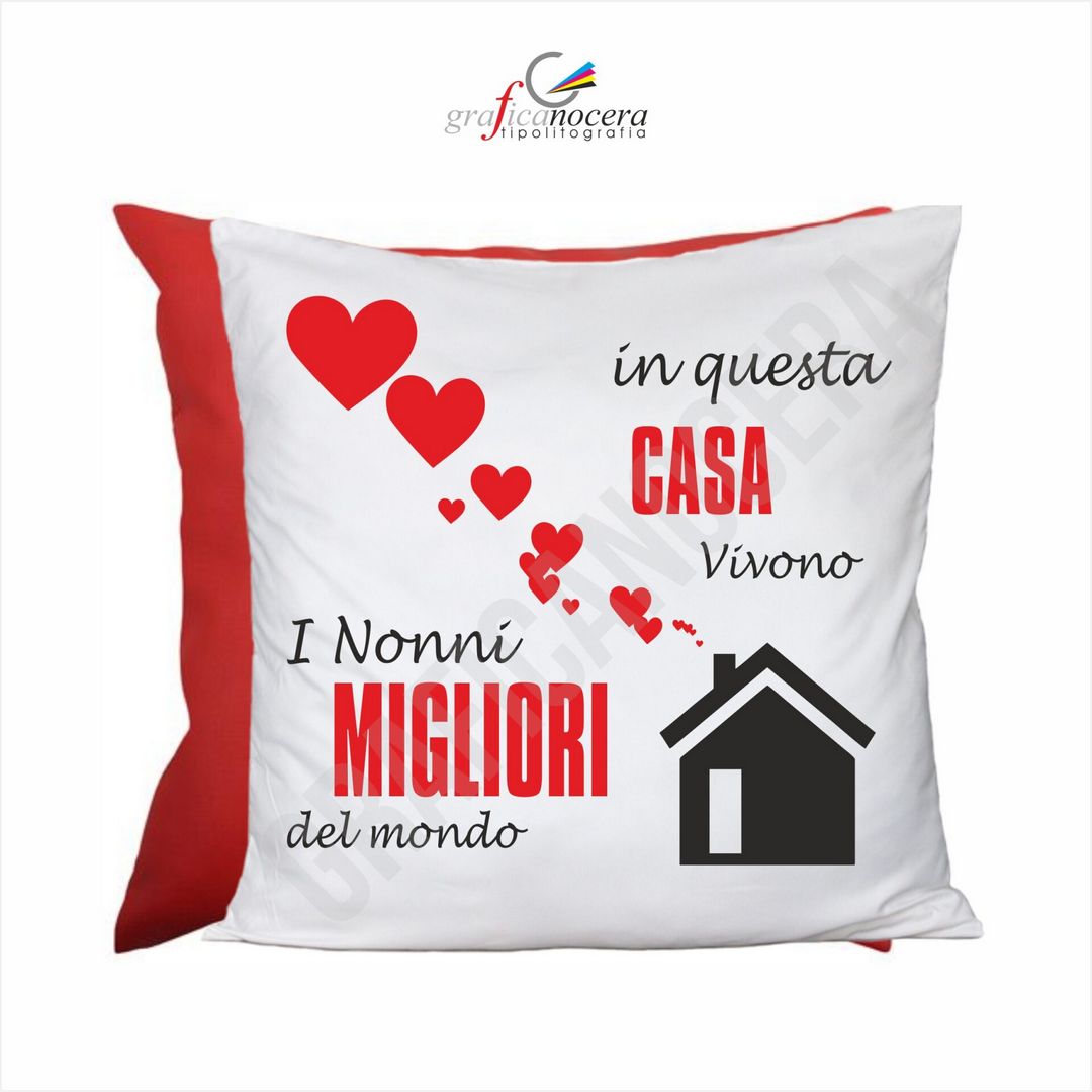 FESTA DEI NONNI Cuscino Quadrato arredo premio Miglior Nonni Rosso idea regalo
