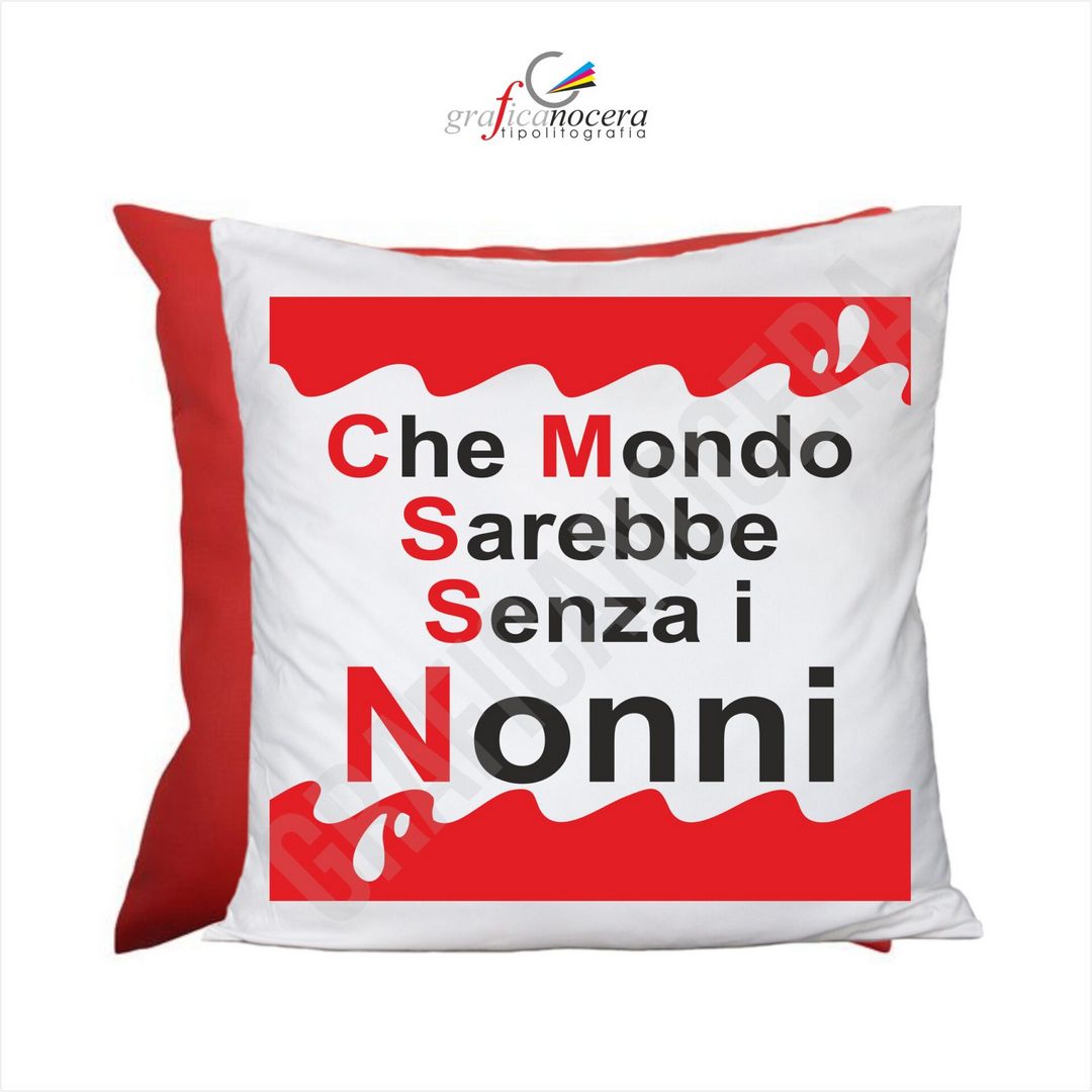 FESTA DEI NONNI Cuscino Quadrato arredo che mondo sarebbe senza i Nonni Rosso idea regalo