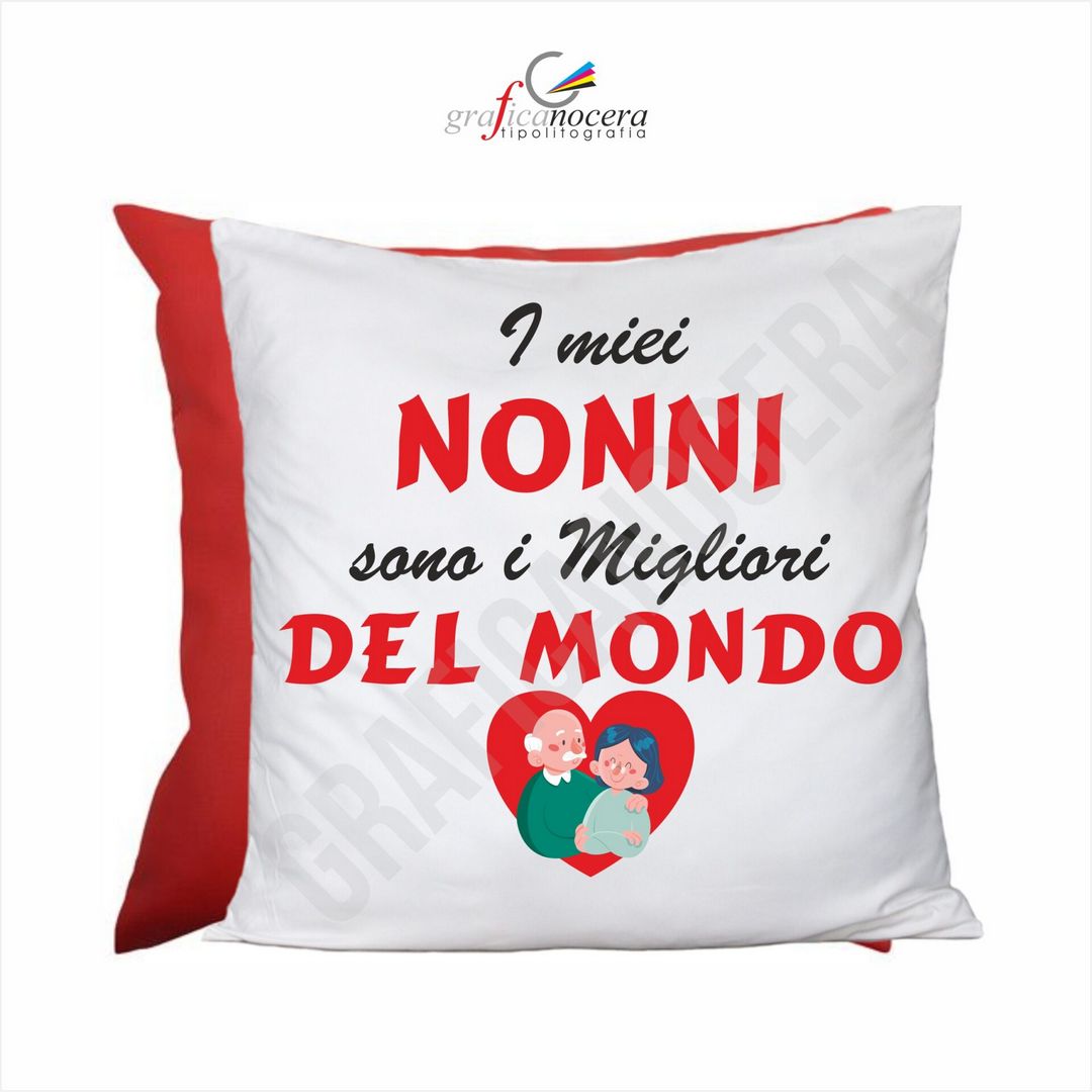 FESTA DEI NONNI Cuscino Quadrato arredo premio Miglior Nonni Rosso idea regalo