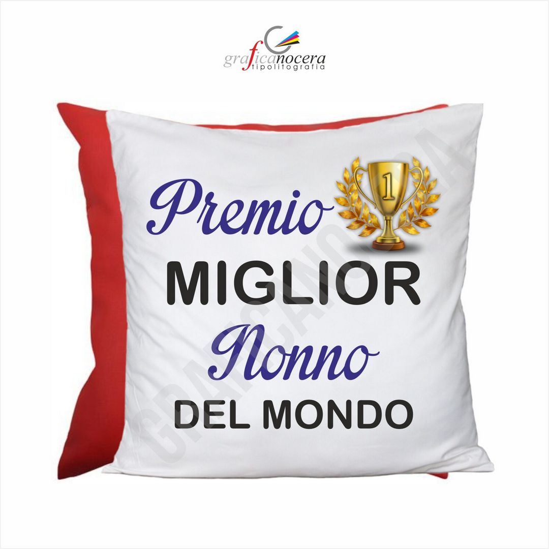 FESTA DEI NONNI Cuscino Quadrato arredo premio Miglior Nonno del Mondo Rosso idea regalo