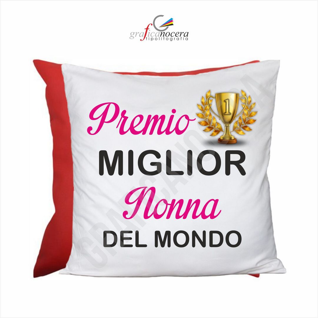 FESTA DEI NONNI Cuscino Quadrato arredo premio Miglior Nonna del Mondo Rosso idea regalo