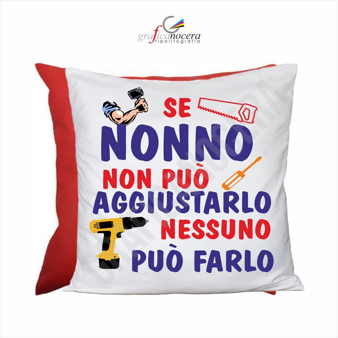 FESTA DEI NONNI Cuscino Quadrato arredo premio Miglior Nonno del Mondo Rosso idea regalo