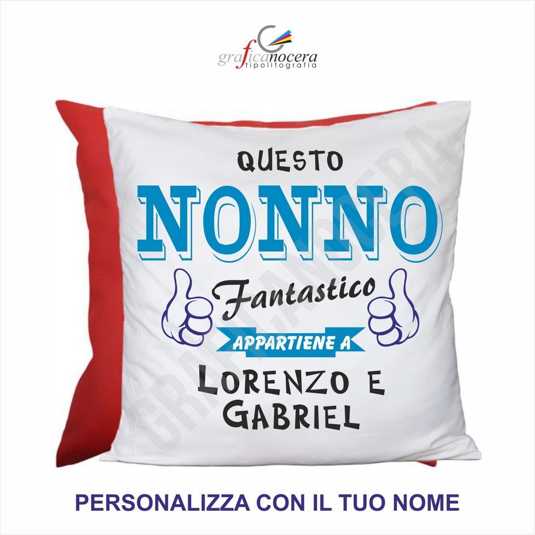 FESTA DEI NONNI Cuscino Quadrato Personalizzato premio Miglior Nonno Rosso idea regalo