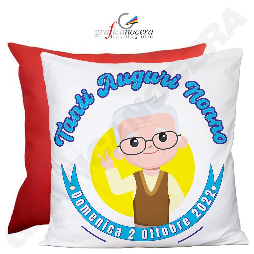 FESTA DEI NONNI Cuscino Quadrato Tanti Auguri Nonno / Nonna idea regalo