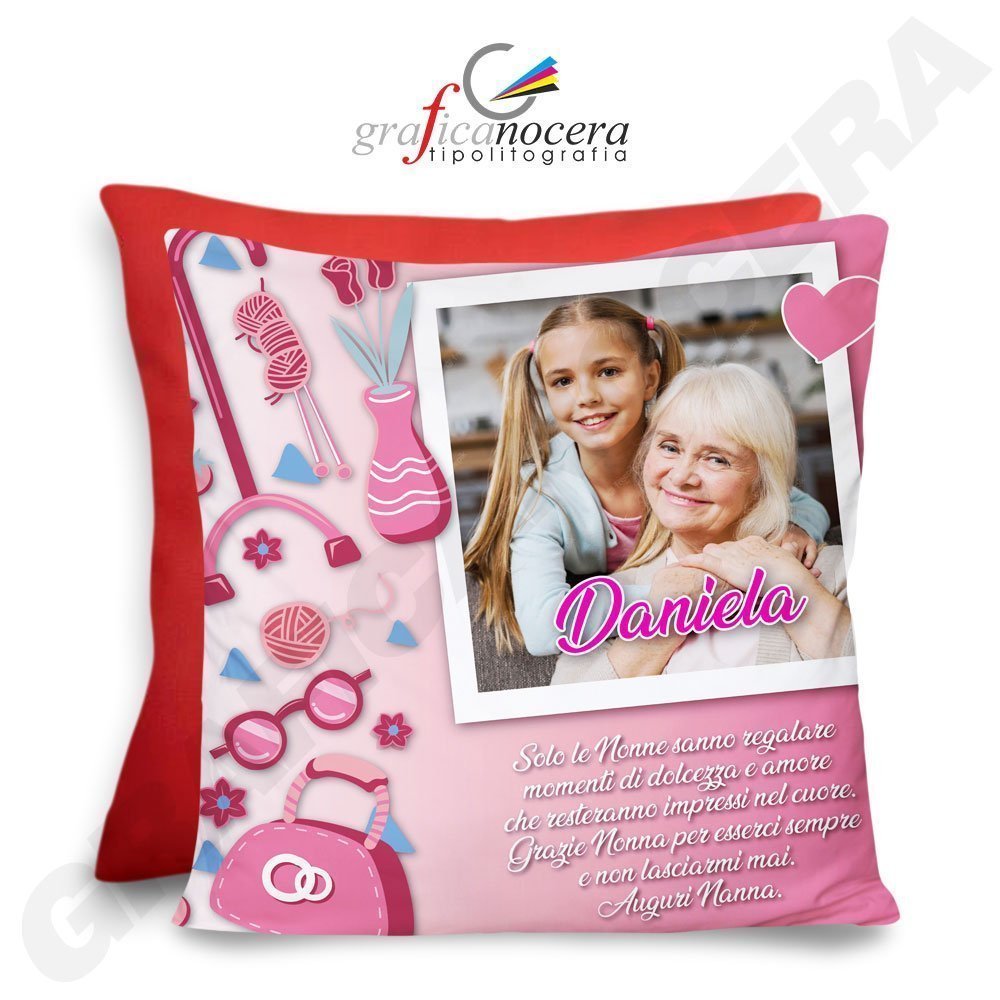FESTA DEI NONNI Cuscino Quadrato arredo Personalizzato con Foto e Nome Auguri Nonna