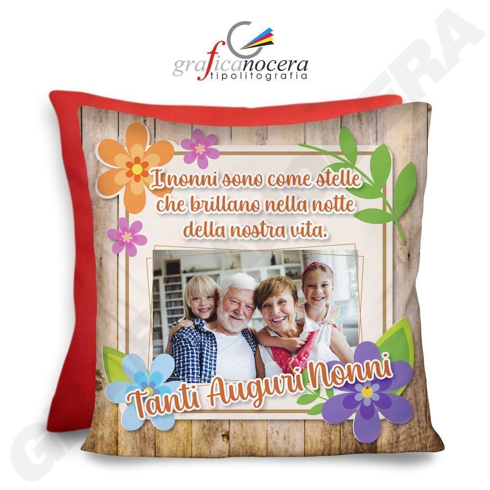 FESTA DEI NONNI Cuscino Quadrato arredo Personalizzato con Foto Auguri Nonni