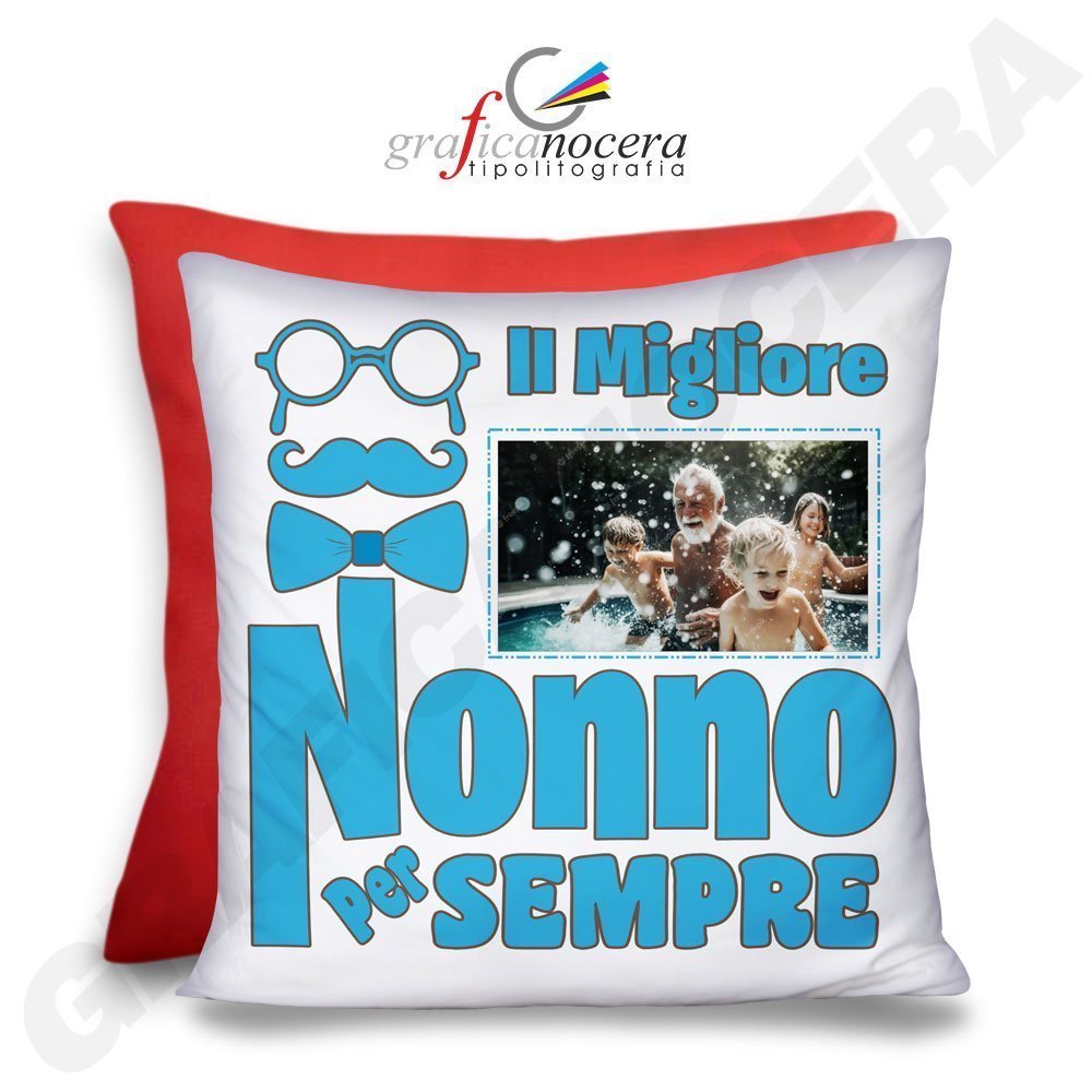 FESTA DEI NONNI Cuscino Quadrato arredo Personalizzato con Foto Migliore Nonno