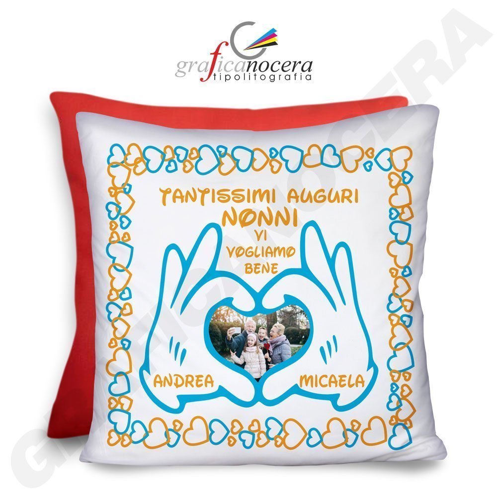 FESTA DEI NONNI Cuscino Quadrato arredo Personalizzato con Foto e Nome/i Auguri Nonni