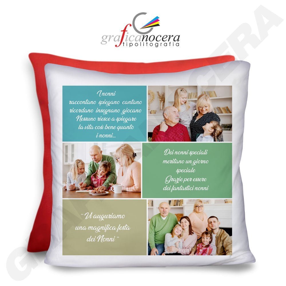 FESTA DEI NONNI Cuscino Quadrato arredo Personalizzato con Foto Auguri Nonni