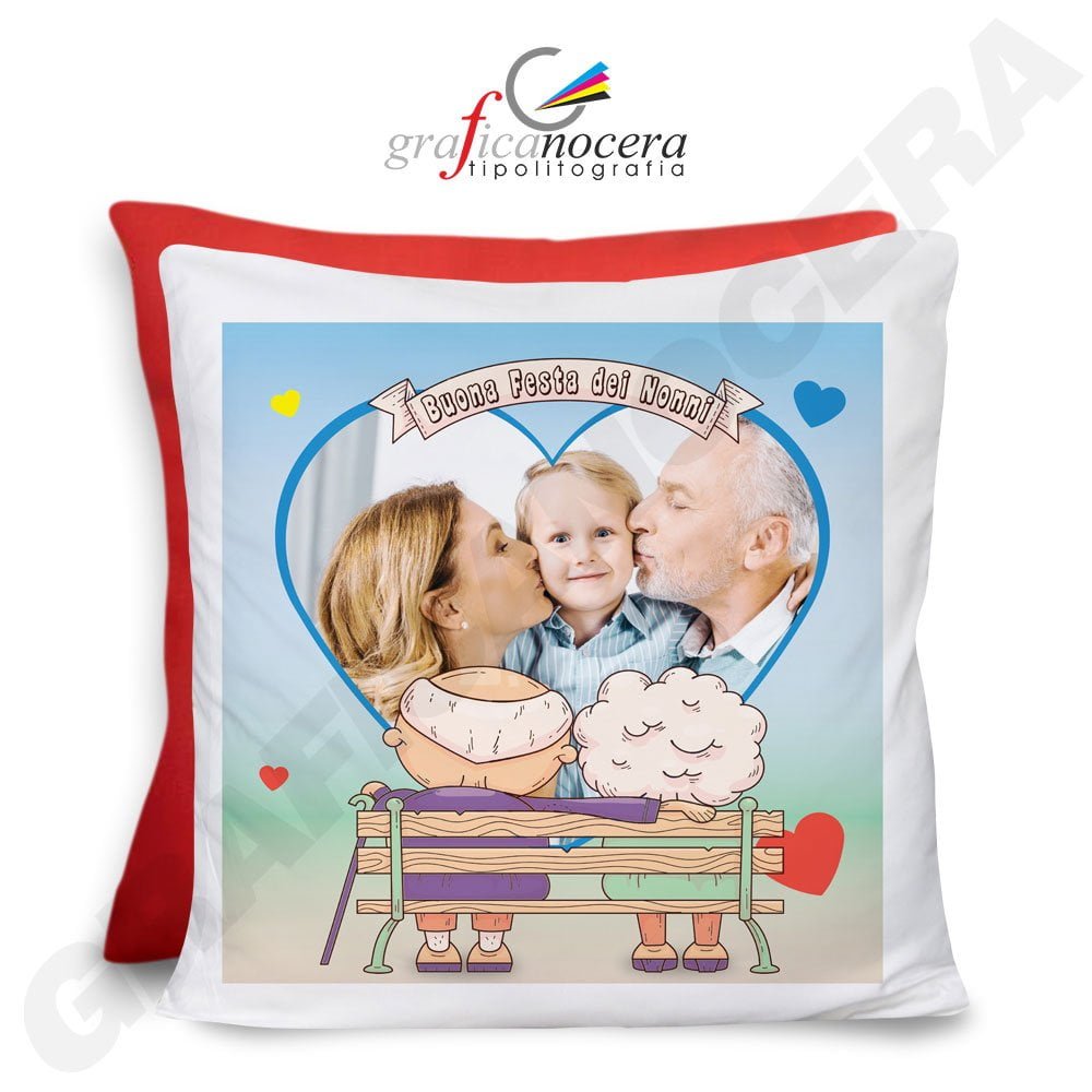 FESTA DEI NONNI Cuscino Quadrato arredo Personalizzato con Foto Auguri Nonni