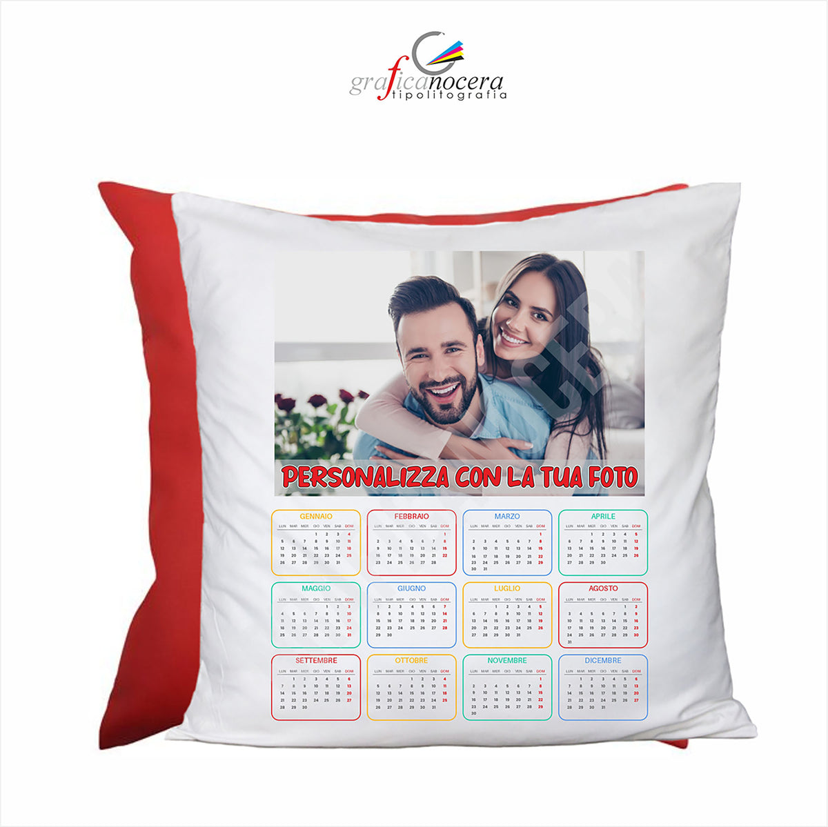 Cuscino Quadrato con calendario 2026 personalizzato con foto Amore idea regalo