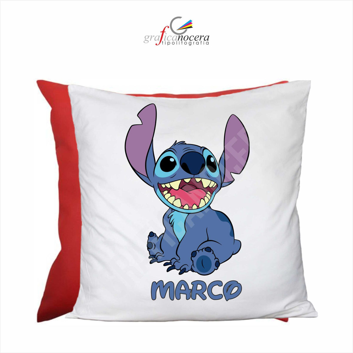 Cuscino Quadrato 40cm X 40cm Stitch con Nome Personalizzato idea regalo