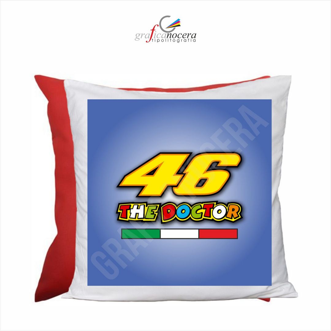 Cuscino quadrato VALENTINO ROSSI 46 logo motociclista moto gp Rosso idea regalo