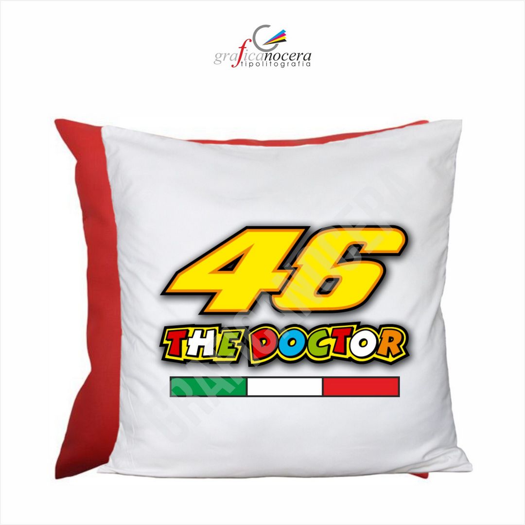 Cuscino quadrato VALENTINO ROSSI 46 2 logo motociclista moto gp Rosso idea regalo