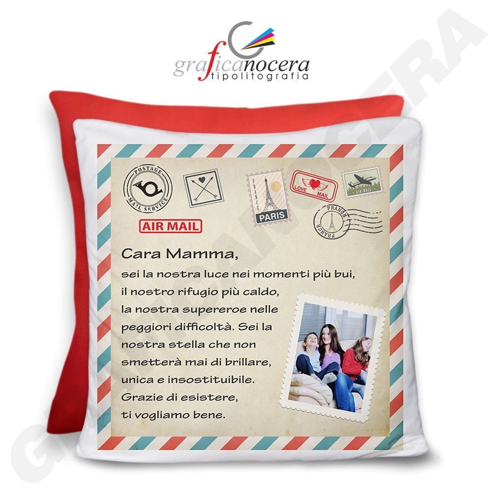 Cuscino Dedica con Foto Personalizzata Lettera ai Genitori Mamma Papà da parte dei Figli idea regalo