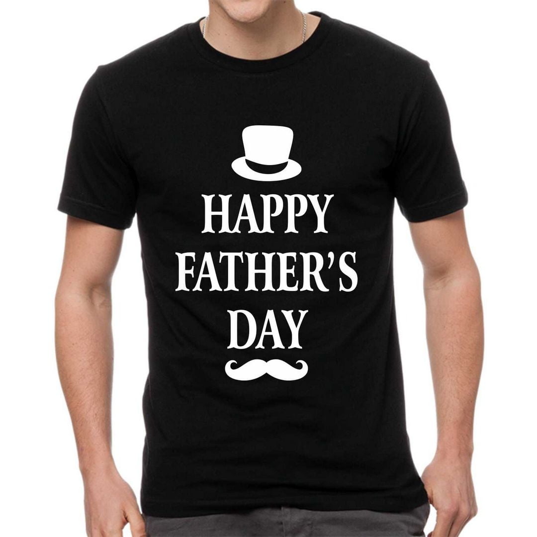Maglia "HAPPY FATHER'S DAY" tshirt FESTA DEL PAPA' bianca/nera idea regalo baffo/cappello