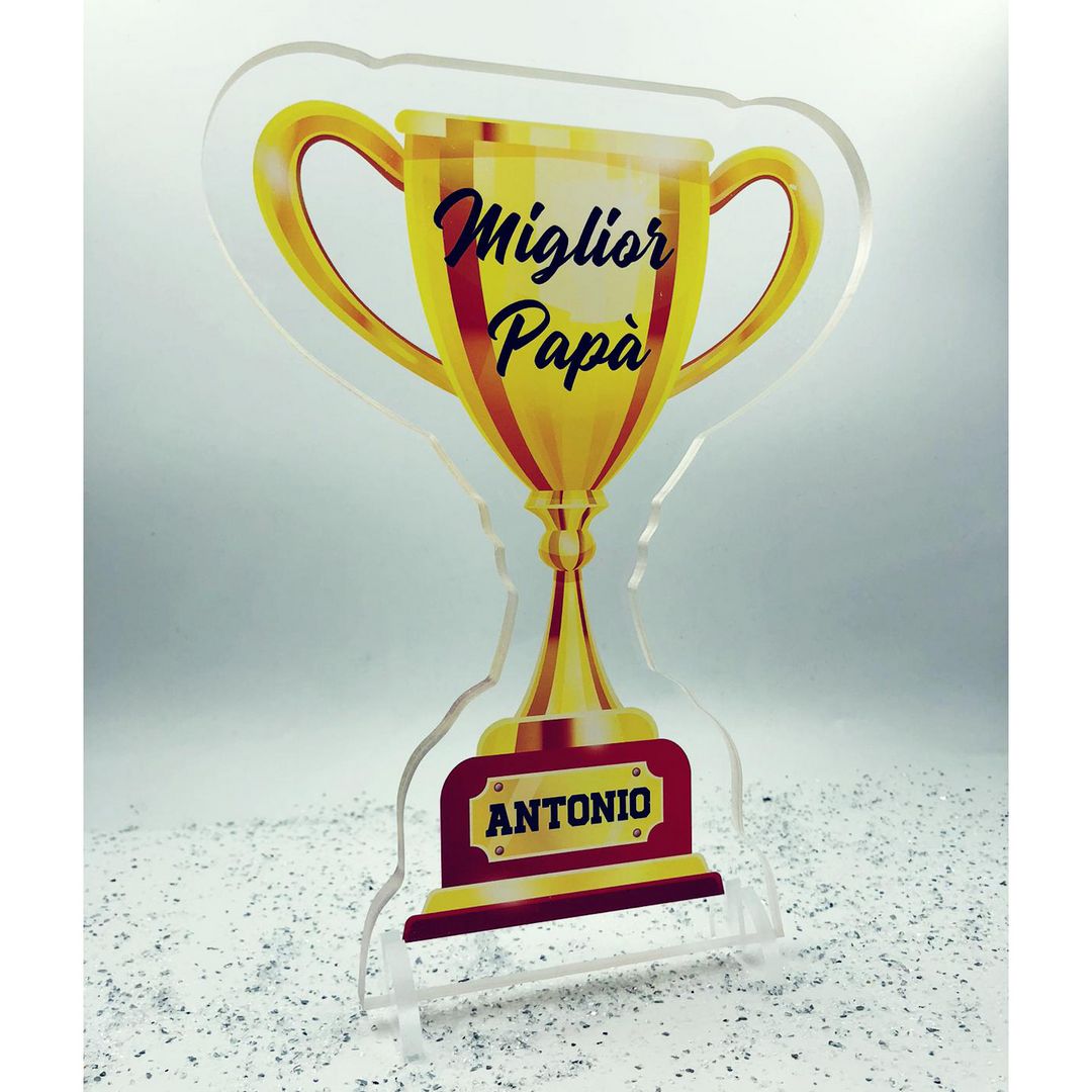 Scritta in plexiglass 30 cm. MIGLIOR PAPA' trofeo con nome personalizzato
