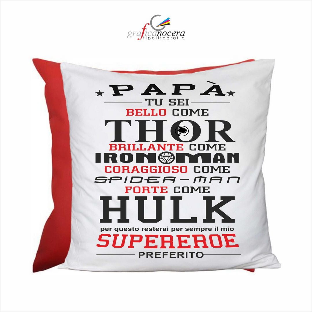 Cuscino quadrato "PAPA' SEI IL MIO SUPEREROE PREFERITO" idea regalo