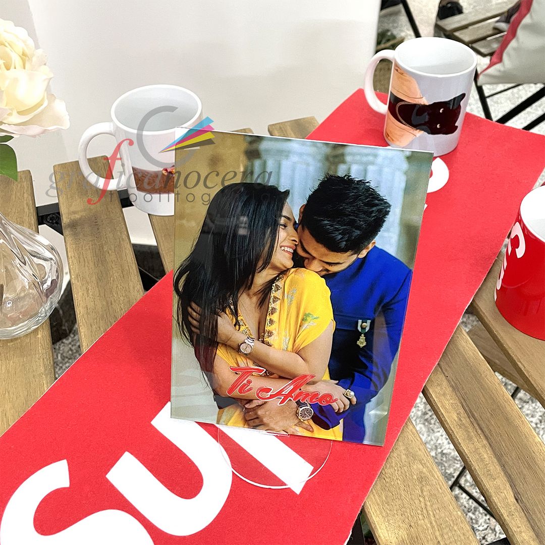 Plexiglass Foto autoreggente con frase personalizzata