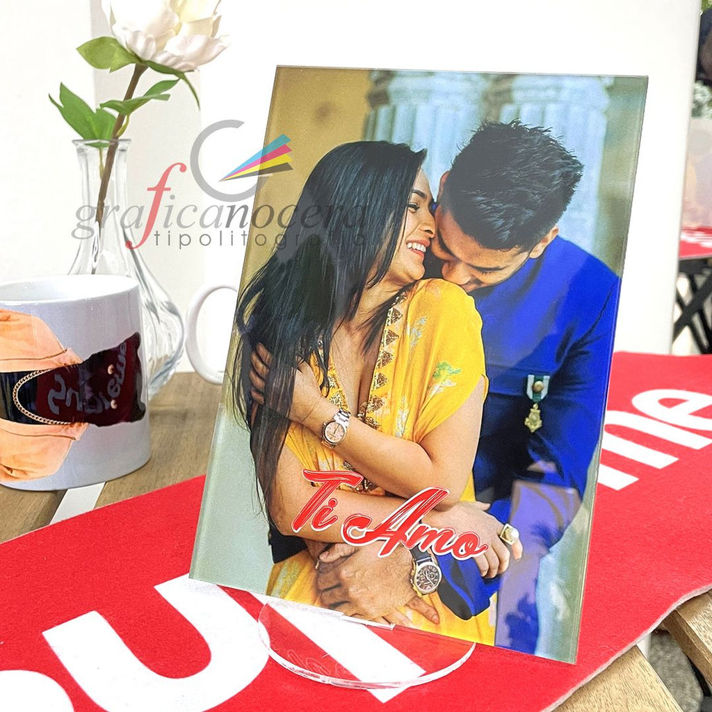 Plexiglass Foto autoreggente con frase personalizzata