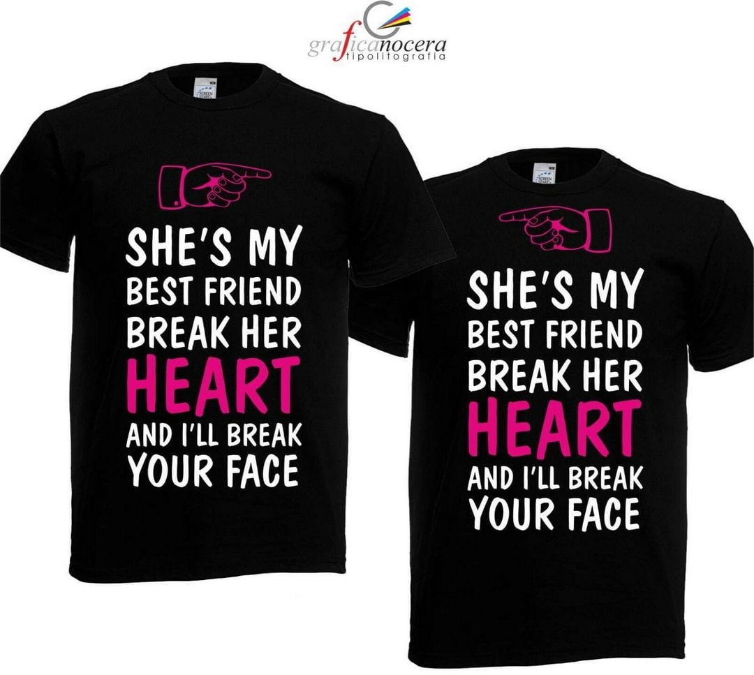 COPPIA T-SHIRT "SHE'S MY BEST FRIEND" TOP LIFE bianca/nera regalo amore love